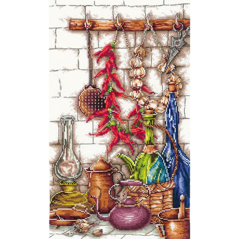 Spice Corner Cross Stitch Kit, Aida 16 Count, 52 Cotton Thread Colors, 20.5 × 34.5 cm, Andriana