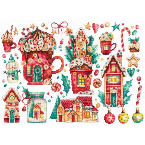 Christmas Sweets Cross Stitch Kit, Gamma Aida 16 ct, 30×21 cm, 33 Colors, Andriana, Needle, Chart and Instructions