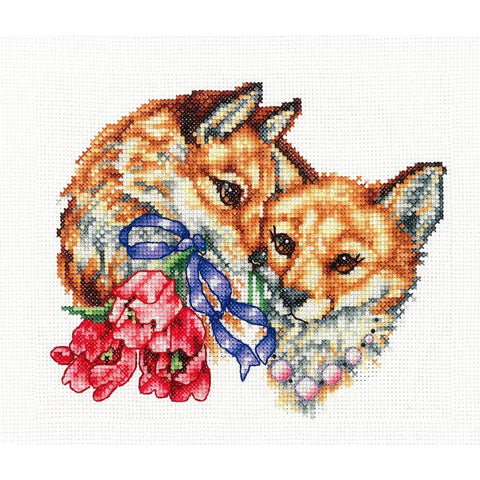 Cross Stitch Embroidery Kit Happy Together, Gamma Aida 14 Count, 32 Colors, 18x15 cm, Romantic Design, Andriana