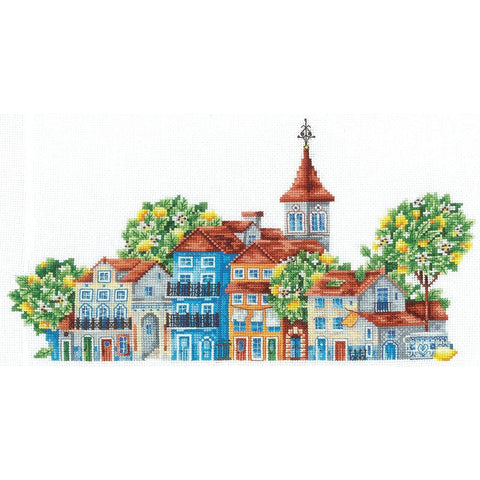 Citrus Cross Stitch Kit, Lemon Country Design, Gamma Aida 16, 31 Colors, 29 × 15.5 cm, Andriana