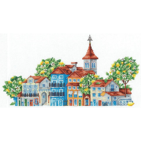Citrus Cross Stitch Kit, Lemon Country Design, Gamma Aida 16, 31 Colors, 29 × 15.5 cm, Andriana