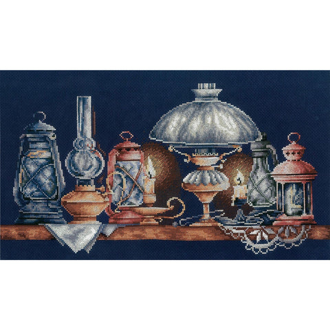 Cross Stitch Embroidery Kit with Dark Blue Aida 14 Count Fabric, Gamma Threads, 28 Colors, 40.5 x 21 cm