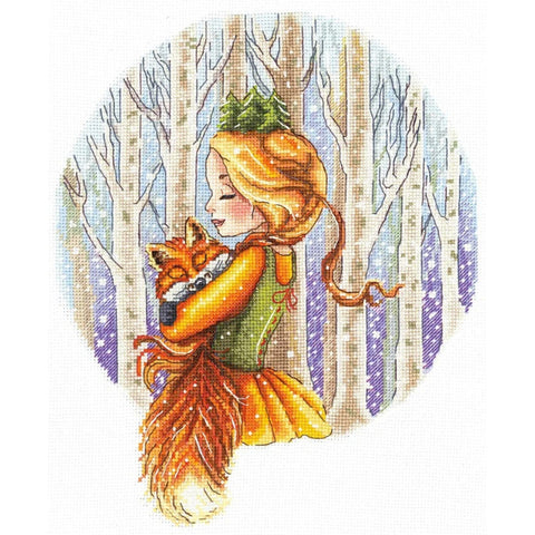 Cross Stitch Embroidery Kit on White Aida 16 Count Canvas, Forest Princess, 41 Colors, 19.5 × 24 cm, Andriana