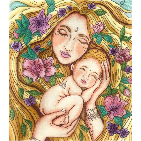 Cross Stitch Embroidery Kit Mom’s Love, Andriana, 16 Count White Aida, 30-Color Cotton Threads, 19.5 × 22.5 cm