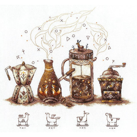 Coffee Lover Cross Stitch Kit, Aida 16 Count, 25 Cotton Thread Colors, 27 x 25 cm Finished Size, Andriana