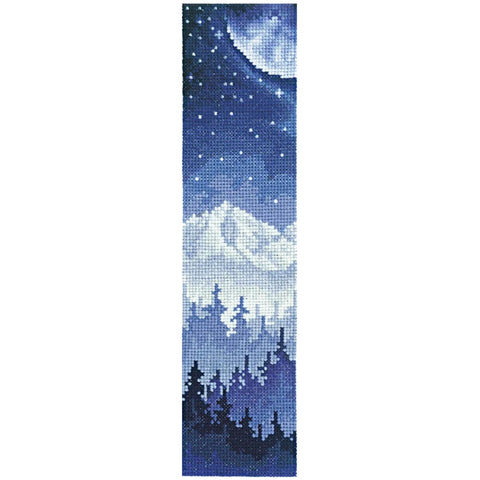 Counted Cross Stitch Bookmark Kit, Moonlit Forest Design, Aida 16 ct, 11-Color Cotton Threads, Andriana, 5.5 × 22 cm