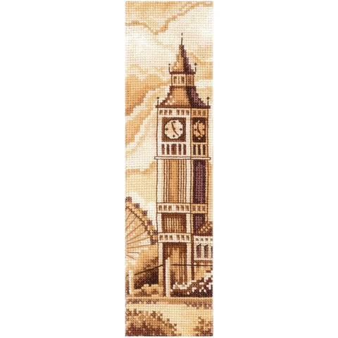 Counted Cross Stitch Kit for London Bookmark, Aida 16ct, 12-Color Cotton Threads, Andriana, 5.5 × 22 cm