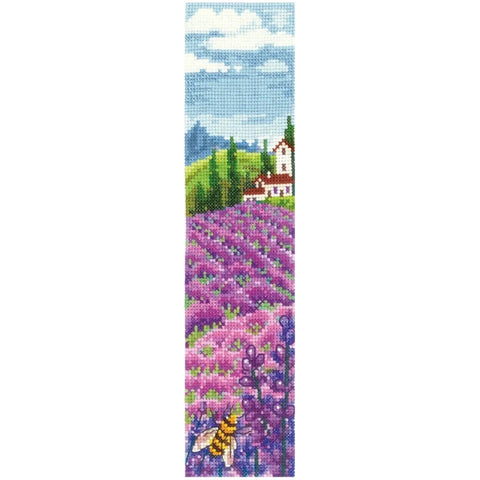 Cross Stitch Bookmark Kit with Lavender Fields Design, Aida 16 ct, Andriana, 30-Color Cotton Threads, 5.5 x 22 cm