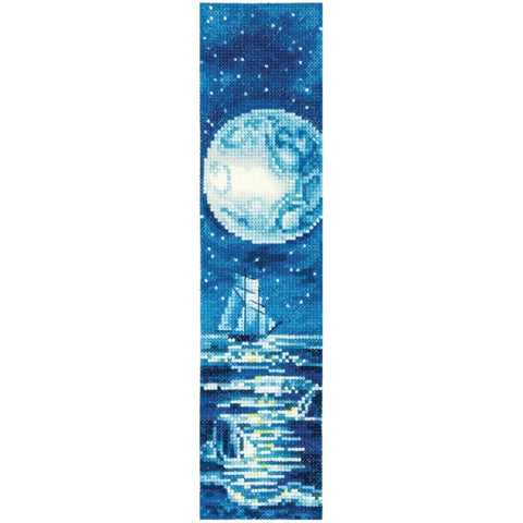 Blue Moon Counted Cross Stitch Bookmark Kit, Aida 16 Count, 14 Cotton Thread Colors, 5.5 x 22 cm, Andriana