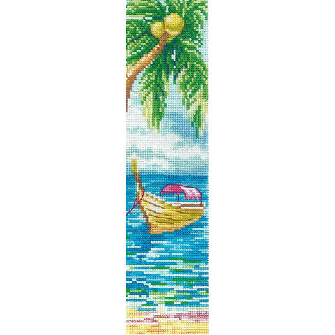 Cross Stitch Bookmark Kit with Hawaiian Motifs, Aida 14 ct Fabric, Cotton Threads, Needle & Pattern, Andriana