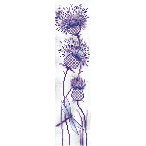 Cross Stitch Bookmark Kit with Thistle Design, Aida Cloth, Cotton Threads, Needle and Instructions, 5 x 15 cm, Andriana