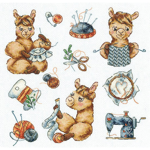 Counted Cross Stitch Kit with Llama, Aida 16 ct Canvas, 20×19 cm, 26 Cotton Thread Colors, Andriana
