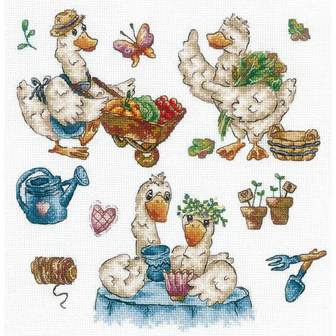 Cross Stitch Embroidery Kit with Goose Design, Aida Fabric, Cotton Threads, Needle and Pattern by Andriana, Summer Wall Decor