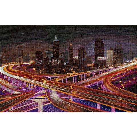 Night Intersection Cross Stitch Kit, Cityscape, Counted Embroidery, Canvas, Threads, Needle, Pattern and Instructions, Andriana
