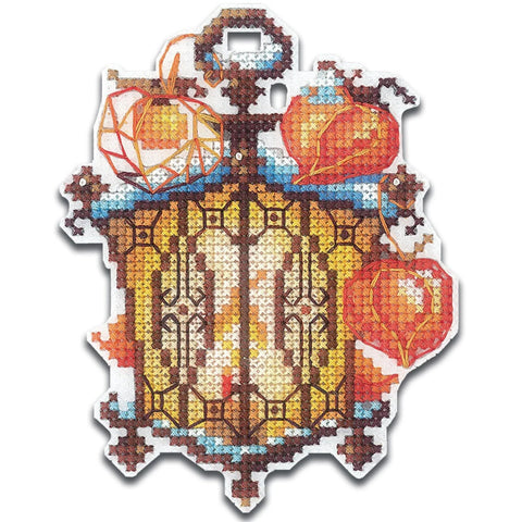 Physalis Cross Stitch Kit, 8 x 10.5 cm, 17 Colors, Aida 14 Canvas, Needle, Pattern and Instructions, Andriana