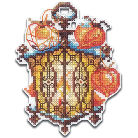 Physalis Cross Stitch Kit, 8 x 10.5 cm, 17 Colors, Aida 14 Canvas, Needle, Pattern and Instructions, Andriana