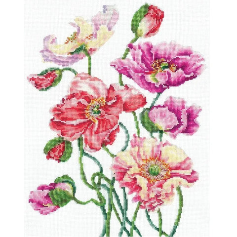 Wild Poppy Cross Stitch Kit, 16 Count Aida Fabric, 41 Colors, 22 × 27 cm Finished Size, Andriana