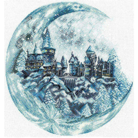 Moon Castle Cross Stitch Kit, Aida 18 Count Fabric, 30-Color Cotton Threads, 25 x 26 cm, Andriana
