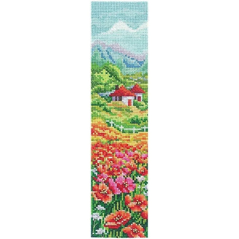 Cross Stitch Bookmark Kit with Red Poppy Design, Andriana, Aida Fabric, Cotton Threads, Needle and Pattern, Beginner Friendly