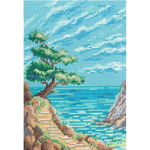 Cross Stitch Kit with Coastal Pine Landscape Design, Clear Pattern for Beginners and Advanced Stitchers by Andriana