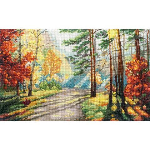 Forest Colors Cross Stitch Embroidery Kit with Natural Motifs, Cotton Threads, Canvas, Needle and Clear Pattern by Andriana
