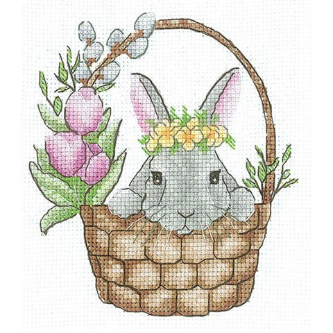 Cross Stitch Kit with Spring Bunny Motif, Pastel Colors, Andriana Embroidery Set for Beginners and Experienced Crafters