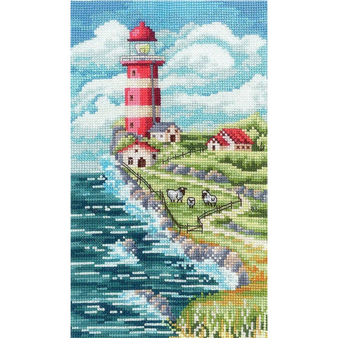 Cross Stitch Kit, Seascape With Lighthouse, Andriana Embroidery Set for Beginners and Advanced Crafters, Home Decor Art