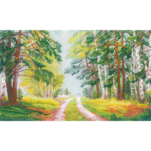Counted Cross Stitch Kit, Forest Path Landscape, Cotton Threads, Canvas, Needle, Pattern & Instructions, Andriana