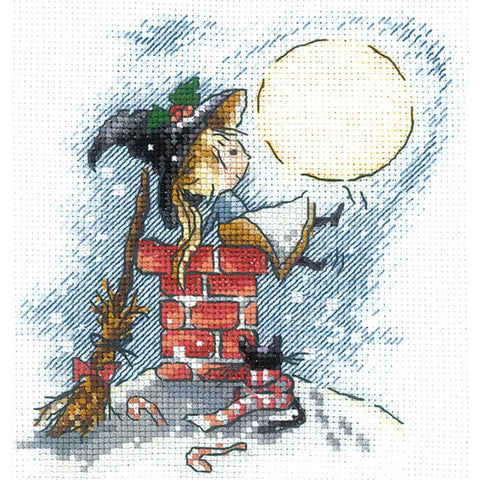 Cross Stitch Embroidery Kit “Happiness Under the Moon” with Aida Canvas, Multicolor Cotton Threads, Andriana DIY Craft Set