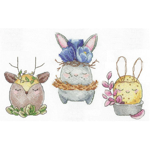 Spring Cross Stitch Kit, 3 Floral Designs, Complete Embroidery Set with Fabric, Threads, Needle, Chart and Instructions by Andriana