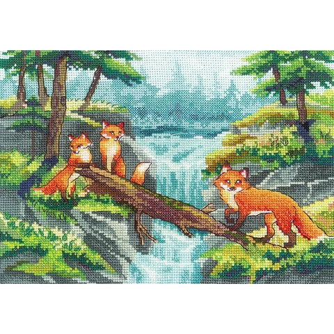 Fox Cross Stitch Kit with Aida Canvas, Cotton Threads, Needle, Chart & Instructions, Andriana Multicolor Embroidery Set