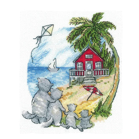 Cat Cross Stitch Kit for Housewarming Decor, Cotton Canvas, Embroidery Threads, Beginner or Advanced, Andriana