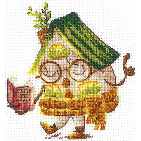 Counted Cross Stitch Kit, Cozy Home Scene with Reader, Andriana, Multicolor Canvas, Threads, Needle, Chart and Instructions