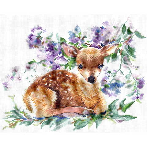 Cross Stitch Kit with Fawn Design, Complete Set with Aida Fabric, Cotton Threads, Needle, Pattern and Instructions by Andriana