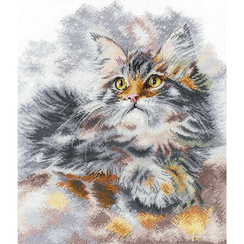 Cross Stitch Kit with Gray Cat Design, Andriana Embroidery Set for Relaxing Hobby and Wall Decor