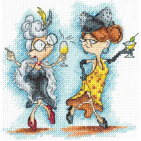 Cross Stitch Embroidery Kit, Grandma’s Party Design, Bright Colors, Cotton Threads, Canvas, Needle and Pattern by Andriana