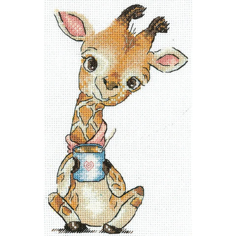 Coffee Lover Giraffe Cross Stitch Kit, Multicolor Embroidery Pattern, Fabric, Threads, Needle, Chart & Instructions, Andriana