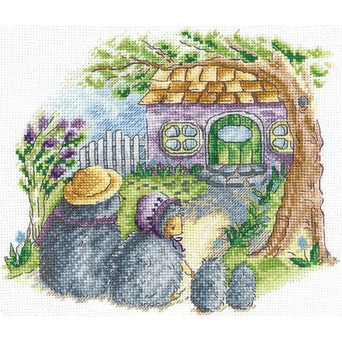 Cross Stitch Embroidery Kit with Hedgehog Housewarming Design, Multicolor Pattern, Beginner-Friendly Craft Set by Andriana