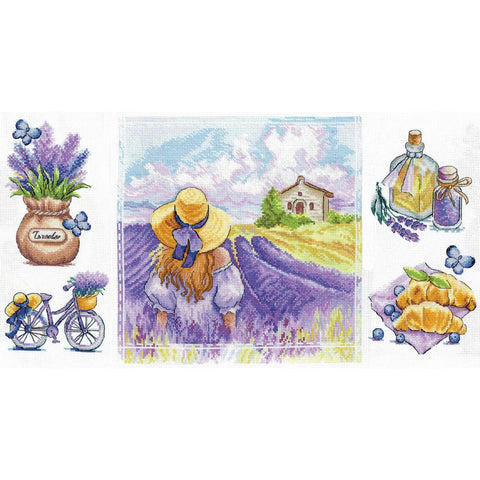 Cross Stitch Kit Provence Motif, Aida Fabric, Cotton Threads, Needle and Clear Pattern, Multicolor Wall Decor, Andriana