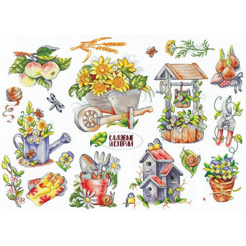 Counted Cross Stitch Kit, Garden Stories Motif, Andriana, Natural Garden Colors, Embroidery Canvas, Threads, Needle and Pattern