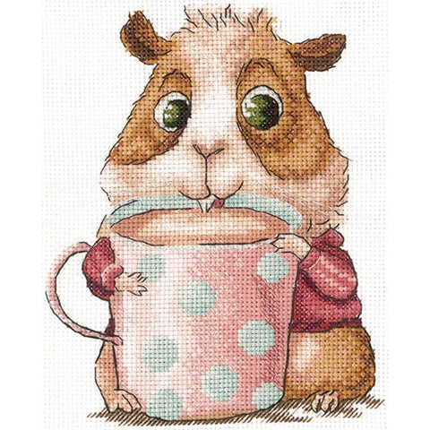 Cross Stitch Kit with Coffee and Guinea Pig Design, Aida Fabric, Cotton Threads, Needle, Chart and Instructions by Andriana