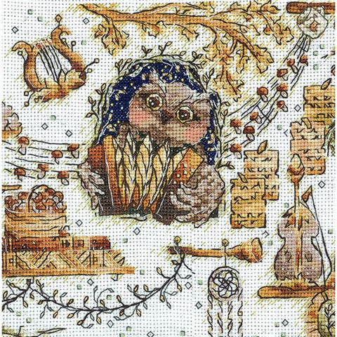 Mystical Owl Counted Cross Stitch Kit, Complete Embroidery Set by Andriana, Beginner-Friendly Craft Project for Home Decor