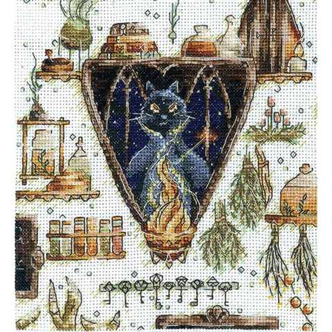 Cross Stitch Kit Magical Cat Embroidery Set with Clear Color Chart and Instructions by Andriana, Beginner-Friendly Craft Hobby Kit