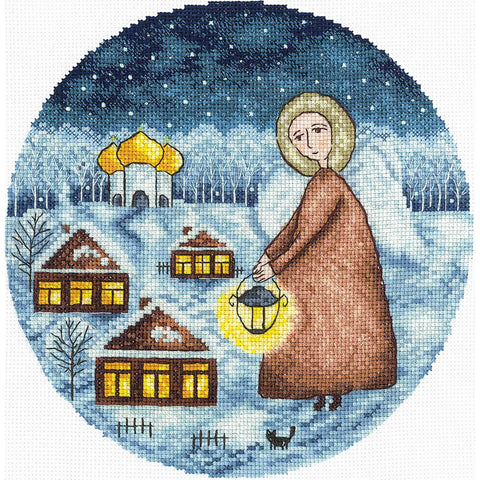 Christmas Angel Cross Stitch Kit with Chart and Threads, Andriana, White Cotton Aida Fabric, Needle and Instructions