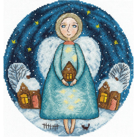 Guardian Angel Cross Stitch Kit with Canvas, Threads, Needle, Pattern and Instructions, Beginner-Friendly Set by Andriana