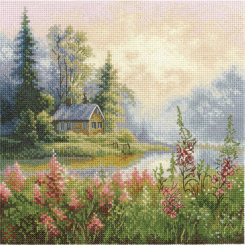 Cross Stitch Kit “At Dawn” Complete Set, 19 x 19 cm, Andriana Embroidery Craft Project
