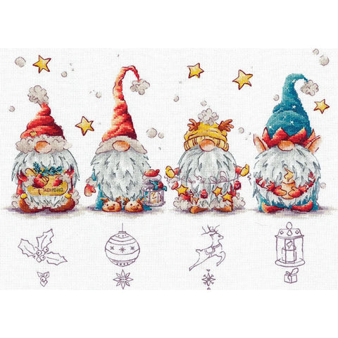 Christmas Gnome Cross Stitch Kit with Aida Fabric, Cotton Threads, Needle and Pattern by Andriana