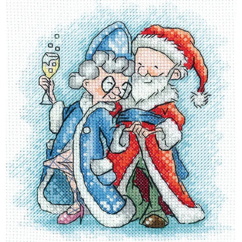 Christmas Cross Stitch Kit Grandma and Santa Claus, Aida Fabric, Beginner-Friendly, 13.5 x 13.5 cm, Andriana