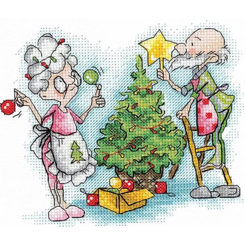 Cross Stitch Embroidery Kit, Grandmother and New Year Design, Andriana, 13.5 x 13.5 cm, Beginner-Friendly Needlepoint Project