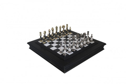 Arabesque Style Chess Pieces with Hand Crafted Marble/Wood Chessboard